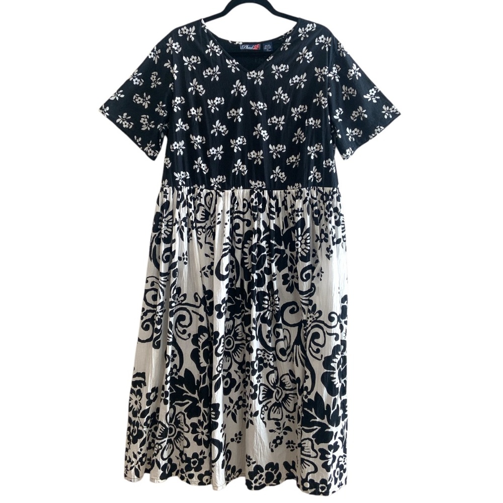 Vintage 90’s Phool Black White Wallpaper Print Cotton Dress Women’s Size XLarge - Picture 2 of 16